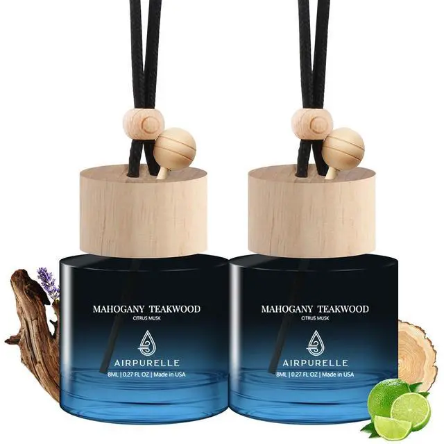Main image of Car Air Freshener Hanging 2 Pack Car Air Fresheners Diffuser - Mahogany Teakwood Fragrance Oil Air Diffuser for Car, 45+ days Long Lasting Car Fresheners Fragrance, Two 0.27 FL OZ/8ML Made in USA