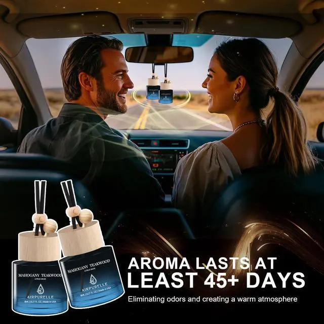 Alt view image 3 of 7 - Car Air Freshener Hanging 2 Pack Car Air Fresheners Diffuser - Mahogany Teakwood Fragrance Oil Air Diffuser for Car, 45+ days Long Lasting Car Fresheners Fragrance, Two 0.27 FL OZ/8ML Made in USA
