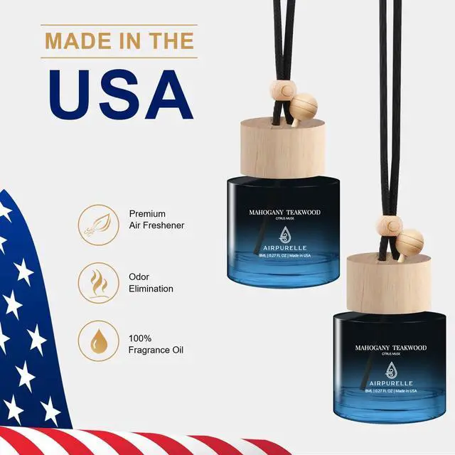 Alt view image 5 of 7 - Car Air Freshener Hanging 2 Pack Car Air Fresheners Diffuser - Mahogany Teakwood Fragrance Oil Air Diffuser for Car, 45+ days Long Lasting Car Fresheners Fragrance, Two 0.27 FL OZ/8ML Made in USA