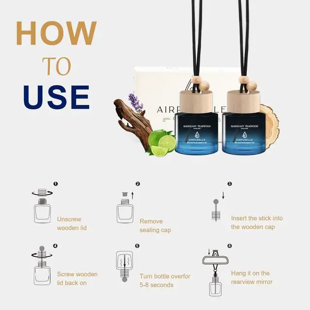 Alt view image 6 of 7 - Car Air Freshener Hanging 2 Pack Car Air Fresheners Diffuser - Mahogany Teakwood Fragrance Oil Air Diffuser for Car, 45+ days Long Lasting Car Fresheners Fragrance, Two 0.27 FL OZ/8ML Made in USA