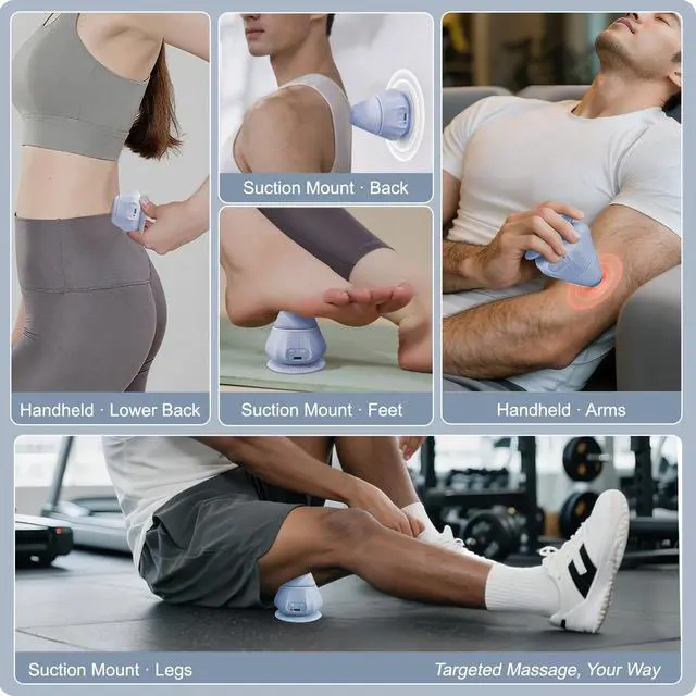 Alt view image 2 of 7 - Mini Hands-Free Muscle Massager with Heat & Vibration, Compact Deep Tissue Trigger Point Recovery Massager with Suction Base for Back, Shoulders, Arms, Legs & Feet