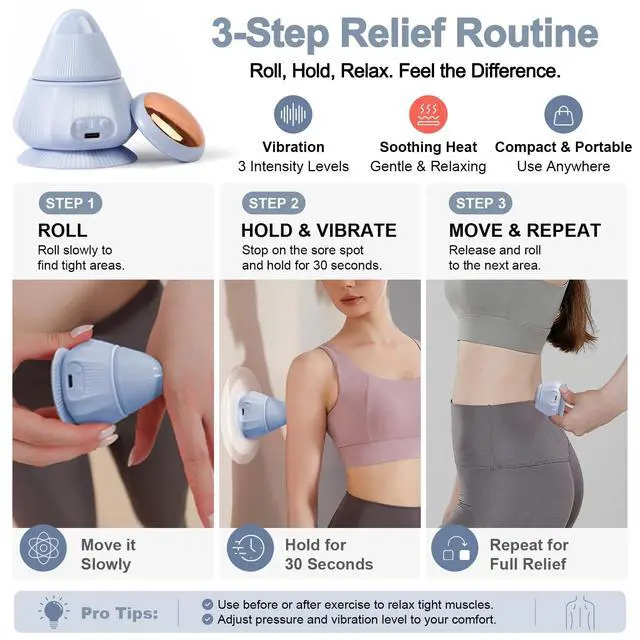 Alt view image 6 of 7 - Mini Hands-Free Muscle Massager with Heat & Vibration, Compact Deep Tissue Trigger Point Recovery Massager with Suction Base for Back, Shoulders, Arms, Legs & Feet