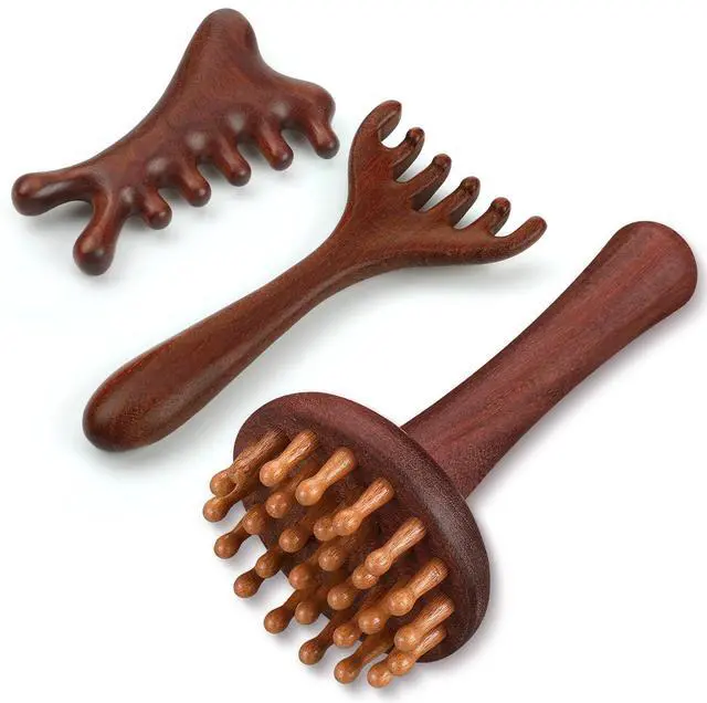 Main image of 3 Pcs Wooden Head Scalp Massager Comb, Long Handle Head Massage Tool for Relaxation Hair Gua Sha Comb
