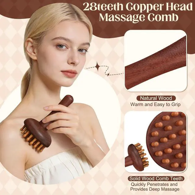 Alt view image 3 of 7 - 3 Pcs Wooden Head Scalp Massager Comb, Long Handle Head Massage Tool for Relaxation Hair Gua Sha Comb