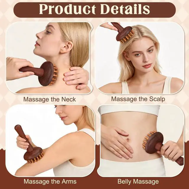 Alt view image 4 of 7 - 3 Pcs Wooden Head Scalp Massager Comb, Long Handle Head Massage Tool for Relaxation Hair Gua Sha Comb