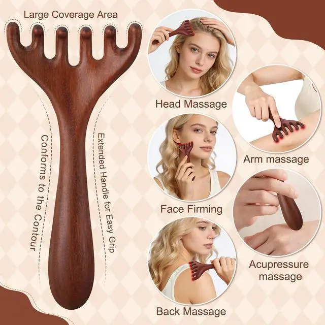 Alt view image 6 of 7 - 3 Pcs Wooden Head Scalp Massager Comb, Long Handle Head Massage Tool for Relaxation Hair Gua Sha Comb