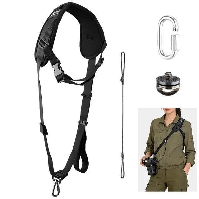 Alt view image 2 of 7 - JD-F1 Single-Shoulder Camera Strap with Quick-Release Buckle and Safety Cord, Suitable for Nikon, Canon, Sony and Olympus DSLR Cameras, Black