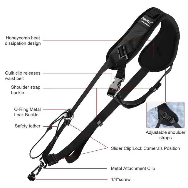 Alt view image 3 of 7 - JD-F1 Single-Shoulder Camera Strap with Quick-Release Buckle and Safety Cord, Suitable for Nikon, Canon, Sony and Olympus DSLR Cameras, Black