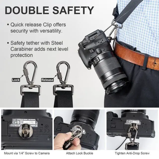 Alt view image 5 of 7 - JD-F1 Single-Shoulder Camera Strap with Quick-Release Buckle and Safety Cord, Suitable for Nikon, Canon, Sony and Olympus DSLR Cameras, Black