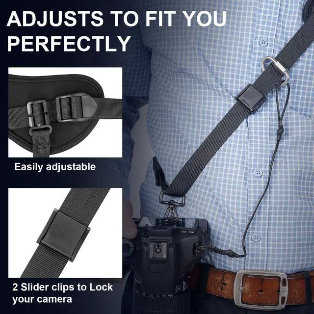 Alt view image 6 of 7 - JD-F1 Single-Shoulder Camera Strap with Quick-Release Buckle and Safety Cord, Suitable for Nikon, Canon, Sony and Olympus DSLR Cameras, Black
