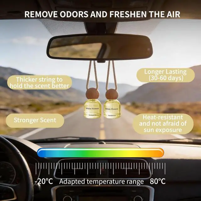 Alt view image 3 of 7 - Car Air Freshener Diffuser 2 Pack Hanging Air Freshener Diffuser - Jasmine Lily Scent Car Fresheners 120 days Long Lasting Vent Clip 0.34 oz Each Automotive Air Fresheners Gifts for Women Birthday