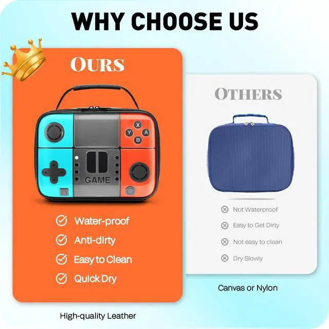 Alt view image 5 of 7 - Kids Lunch Box for Boys,Game Console Insulated Lunch Bag for Kids,Leather Lunchbox for Boys,Waterproof Leakproof Portable Fits Most Bento Boxes