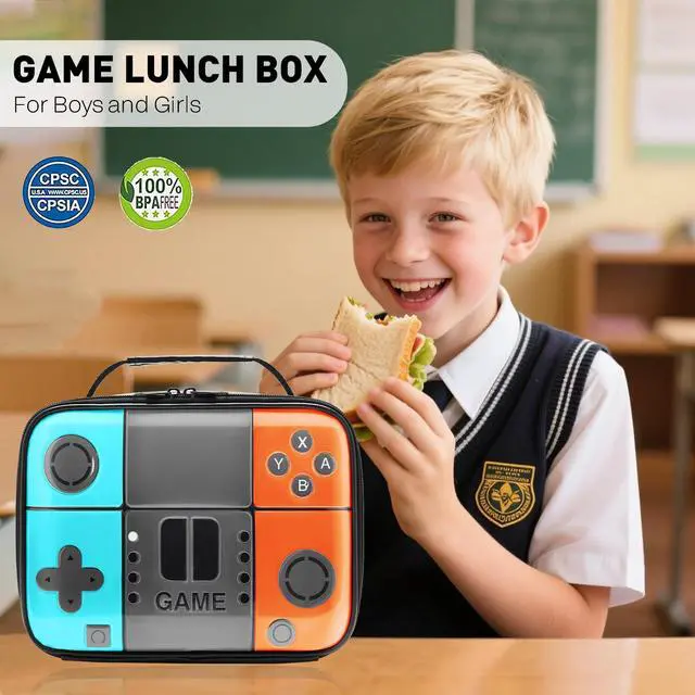 Alt view image 6 of 7 - Kids Lunch Box for Boys,Game Console Insulated Lunch Bag for Kids,Leather Lunchbox for Boys,Waterproof Leakproof Portable Fits Most Bento Boxes