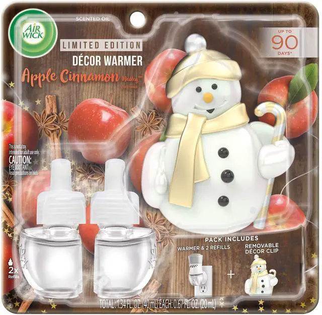 Main image of k Plug in Scented Oil Starter Kit with Snowman Free Decorative Warmer + 2 Refills, Apple Cinnamon, Fall Scent, Fall Spray, (2x0.67oz), Essential Oils, Air Freshener