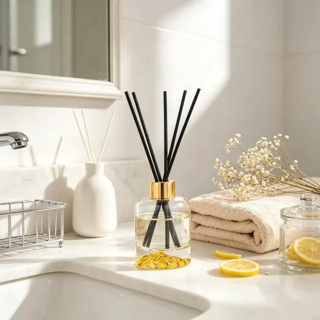 Alt view image 6 of 7 - Reed Diffuser Set, Lemon Verbena Oil Diffusers 5.07 fl oz Scented Diffuser with Sticks Home Fragrance Reed Diffuser for Bathroom Shelf Decor