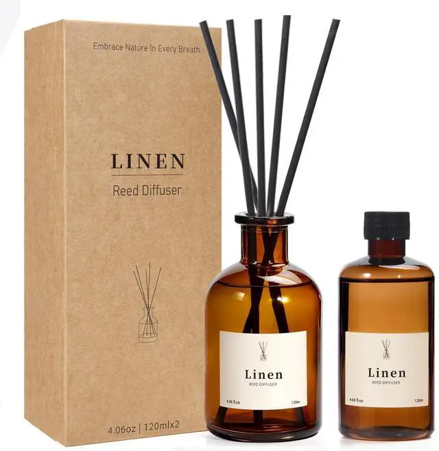 Main image of Reed Diffuser Set, 8.12 fl.oz Linen Scented Oil Diffuser, Home Fragrance Reed Diffusers for Bathroom Shelf Decor & Air Fresheners - Includes Reed Diffuser Sticks, 2 Pack Fragrance Oil & Glass Bottle