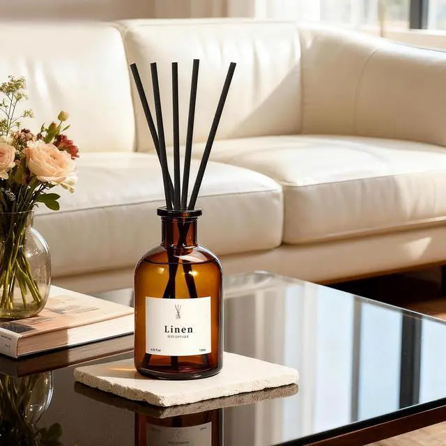 Alt view image 5 of 7 - Reed Diffuser Set, 8.12 fl.oz Linen Scented Oil Diffuser, Home Fragrance Reed Diffusers for Bathroom Shelf Decor & Air Fresheners - Includes Reed Diffuser Sticks, 2 Pack Fragrance Oil & Glass Bottle