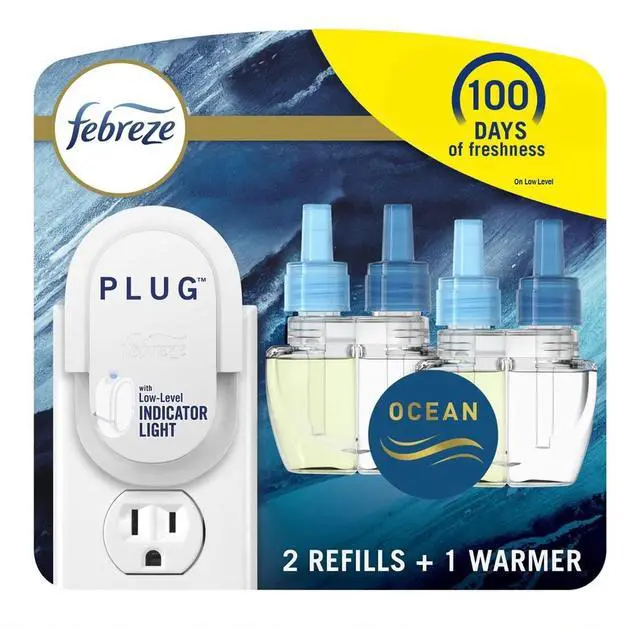 Main image of Plug in Air Freshener, Odor-Fighting Scented Oil Starter Kit, Air Fresheners for Home and Bathroom and Kitchen, Long Lasting for Strong Odors, Ocean Scent, Warmer + 2 Refill