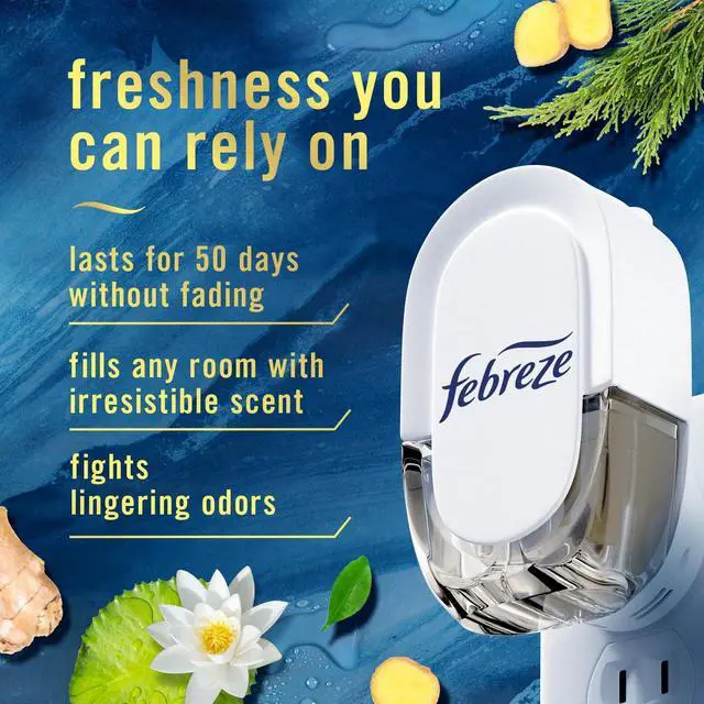Alt view image 2 of 7 - Plug in Air Freshener, Odor-Fighting Scented Oil Starter Kit, Air Fresheners for Home and Bathroom and Kitchen, Long Lasting for Strong Odors, Ocean Scent, Warmer + 2 Refill