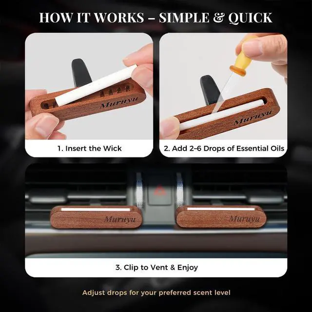Alt view image 5 of 7 - 2-Pack Sapele Wood Car Vent Diffuser