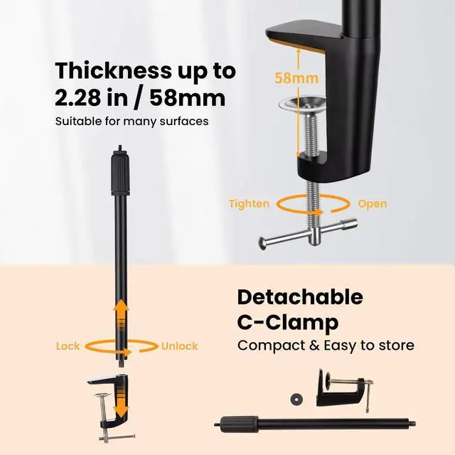 Alt view image 5 of 6 - Desk Light Camera Stand Mount with C Clamp Desktop Monopod