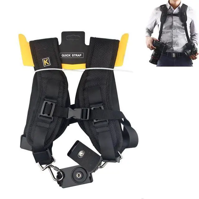 Alt view image 2 of 7 - Dual Shoulder Camera Strap Harness Quick Release Adjustable Double Camera Tether Strap Belt With 1/4 inch Screw for DSLR SLR Camera