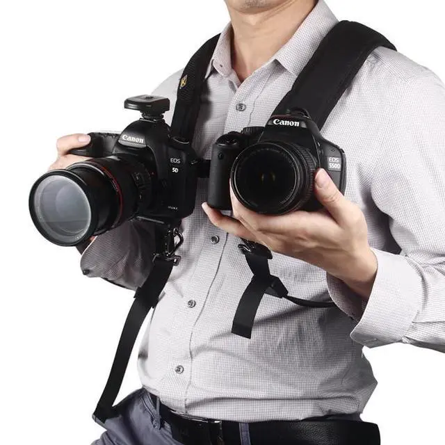 Alt view image 6 of 7 - Dual Shoulder Camera Strap Harness Quick Release Adjustable Double Camera Tether Strap Belt With 1/4 inch Screw for DSLR SLR Camera