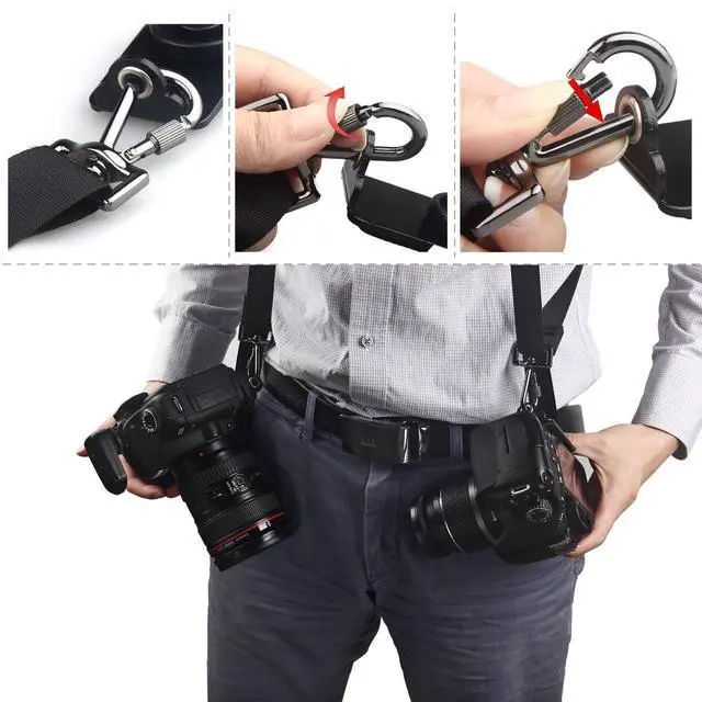 Alt view image 7 of 7 - Dual Shoulder Camera Strap Harness Quick Release Adjustable Double Camera Tether Strap Belt With 1/4 inch Screw for DSLR SLR Camera