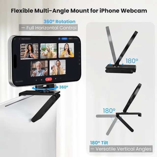 Alt view image 2 of 7 - 360° Continuity Camera iPhone Webcam Mount for iMac&Desktop Monitor