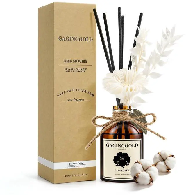 Main image of Reed Diffuser Set, Fresh Linen Scent Diffuser with 10 Sticks & Decorative Flower, Long Lasting Diffusers for Home Fragrance, Vintage Decor for Bathroom Bedroom Office Shelf, 5 Fl.oz
