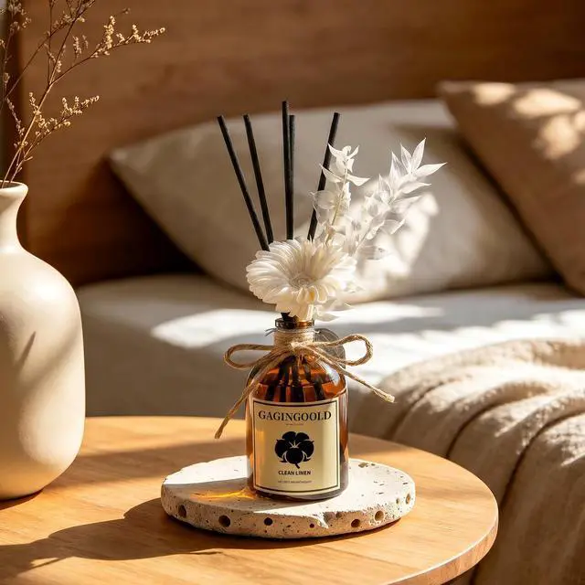 Alt view image 2 of 7 - Reed Diffuser Set, Fresh Linen Scent Diffuser with 10 Sticks & Decorative Flower, Long Lasting Diffusers for Home Fragrance, Vintage Decor for Bathroom Bedroom Office Shelf, 5 Fl.oz