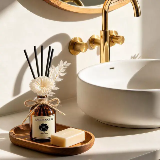 Alt view image 4 of 7 - Reed Diffuser Set, Fresh Linen Scent Diffuser with 10 Sticks & Decorative Flower, Long Lasting Diffusers for Home Fragrance, Vintage Decor for Bathroom Bedroom Office Shelf, 5 Fl.oz