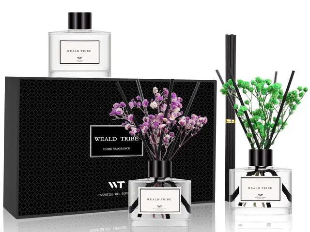 Alt view image 2 of 7 - Flower Reed Diffuser Set of 3 for Bathroom Air Fresheners Shelf Decor, Eucalyptus & Lavender/Coconut & Vanilla/Eucalyptus & Mint Scent(1.7 fl oz/Pack) | Sticks Defusers Essential Oils Home Fragrance