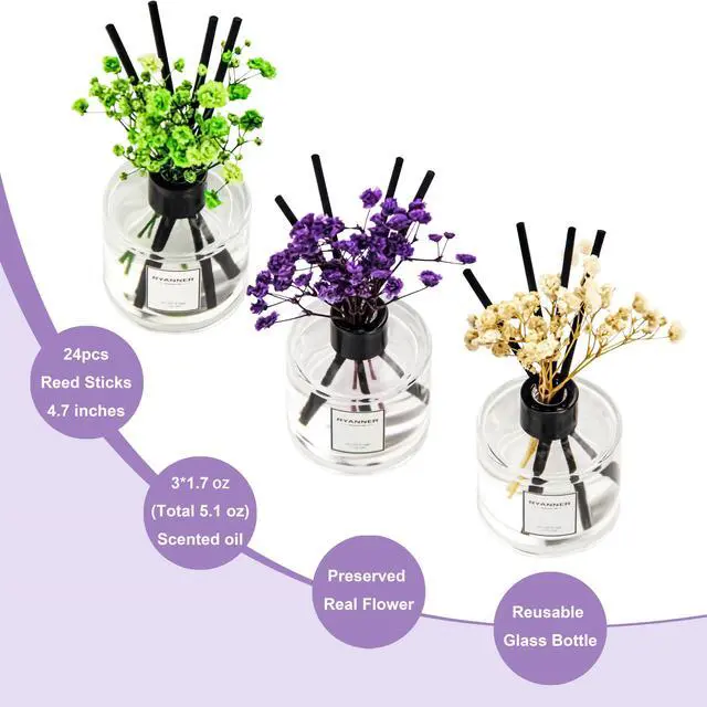 Alt view image 3 of 7 - Reed Diffuser Set of 3 Pack,Lavender Eucalyptus/White Jasmine/Lemongrass Scented Oil Diffuser with 24 Sticks(1.7 fl oz Each Pack),Air Freshener for Bedroom Bathroom Office | Shelf Decor