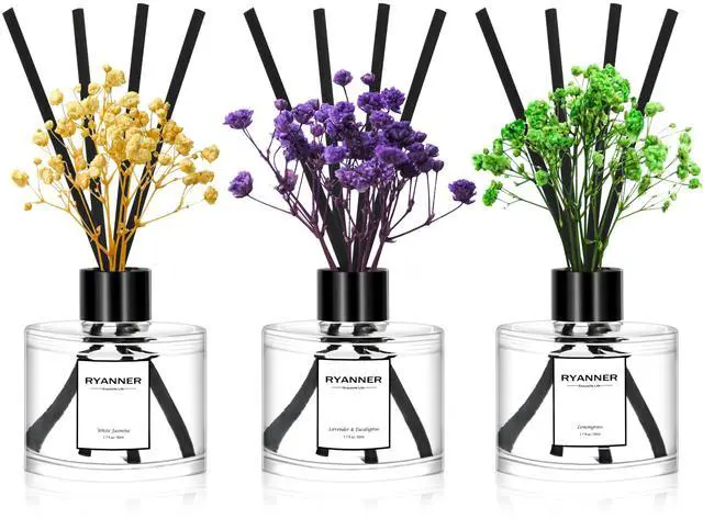 Main image of Reed Diffuser Set of 3 Pack,Lavender Eucalyptus/White Jasmine/Lemongrass Scented Oil Diffuser with 24 Sticks(1.7 fl oz Each Pack),Air Freshener for Bedroom Bathroom Office | Shelf Decor