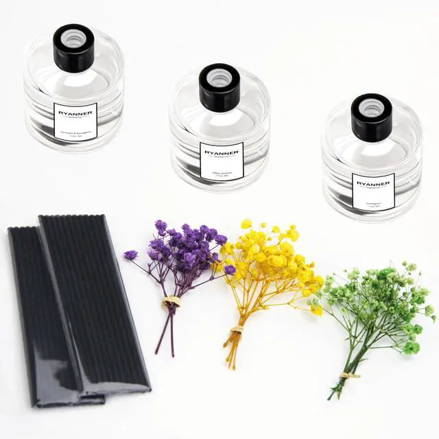 Alt view image 2 of 7 - Reed Diffuser Set of 3 Pack,Lavender Eucalyptus/White Jasmine/Lemongrass Scented Oil Diffuser with 24 Sticks(1.7 fl oz Each Pack),Air Freshener for Bedroom Bathroom Office | Shelf Decor