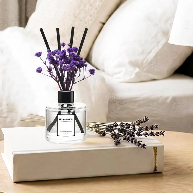 Alt view image 5 of 7 - Reed Diffuser Set of 3 Pack,Lavender Eucalyptus/White Jasmine/Lemongrass Scented Oil Diffuser with 24 Sticks(1.7 fl oz Each Pack),Air Freshener for Bedroom Bathroom Office | Shelf Decor