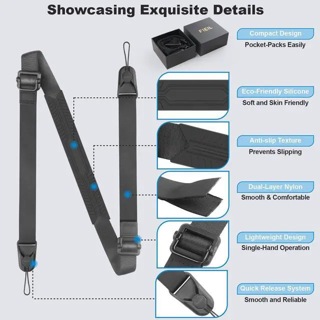 Alt view image 2 of 7 - Adjustable Camera Strap, Universal Camera Strap with Quick Release and Connection, Comes with Comfortable Silicone Shoulder Pads and Base, Smooth and Sturdy, Strap Width 1''(2.5cm)