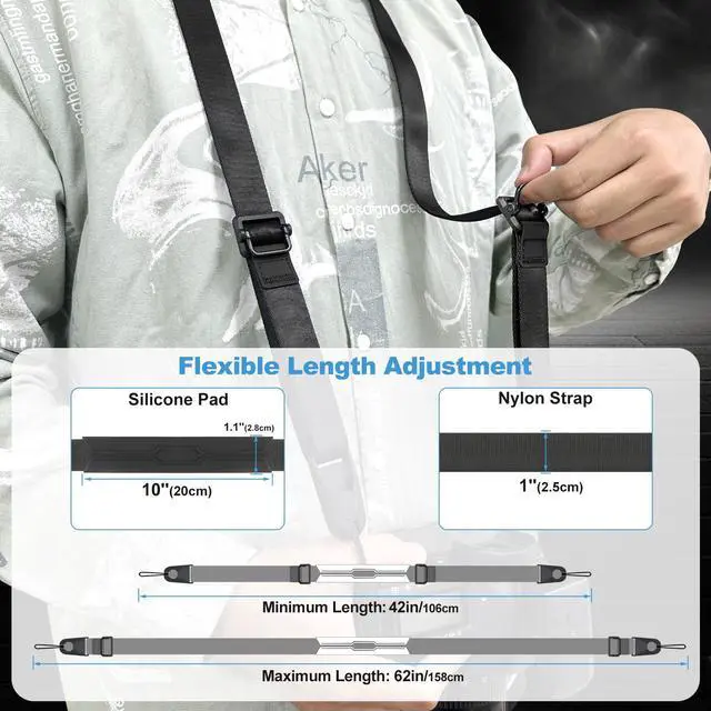 Alt view image 3 of 7 - Adjustable Camera Strap, Universal Camera Strap with Quick Release and Connection, Comes with Comfortable Silicone Shoulder Pads and Base, Smooth and Sturdy, Strap Width 1''(2.5cm)