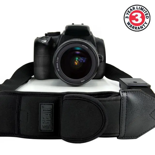 Alt view image 2 of 7 - Camera Sling Shoulder Strap with Adjustable Neoprene, Safety Tether, Accessory Pocket, Quick Release Buckle - Compatible with Canon, Nikon, Sony and More DSLR and Mirrorless Cameras (Black)