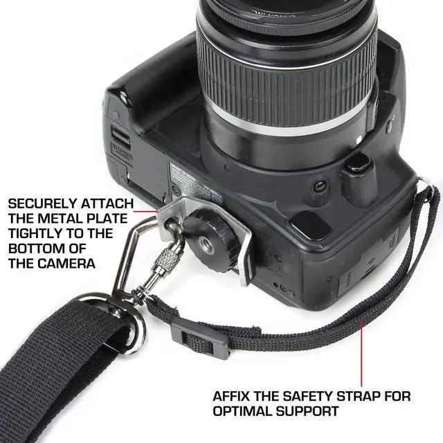 Alt view image 5 of 7 - Camera Sling Shoulder Strap with Adjustable Neoprene, Safety Tether, Accessory Pocket, Quick Release Buckle - Compatible with Canon, Nikon, Sony and More DSLR and Mirrorless Cameras (Black)
