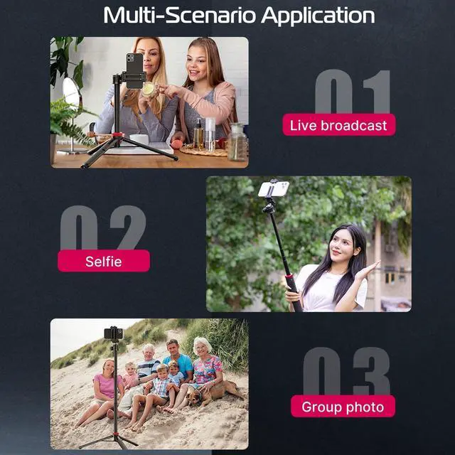 Alt view image 7 of 7 - MT-44 Auto Open Phone Tripod, 59" Extendable Selfie Stick Vlog Stand
