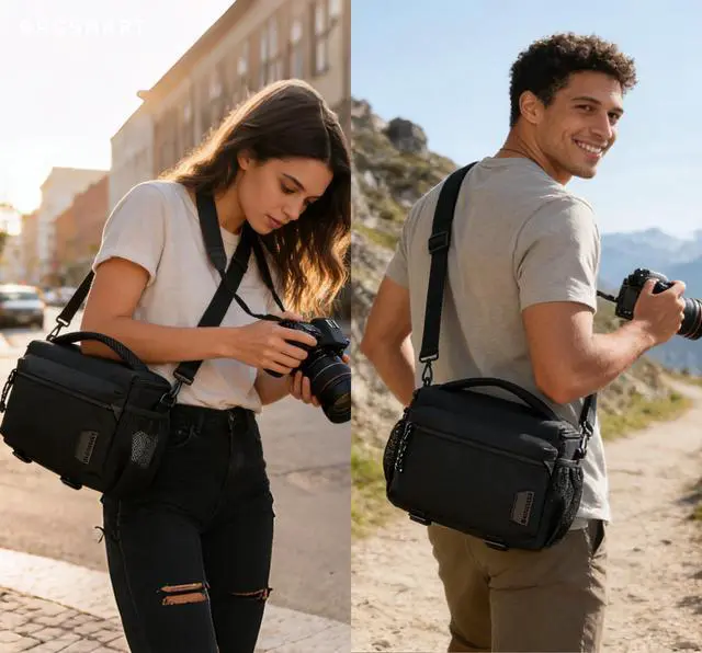 Alt view image 2 of 7 - Camera Sling Bag with Tripod Holder & Rain Cover, Black