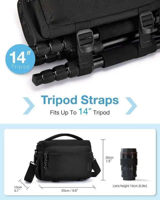 Alt view image 4 of 7 - Camera Sling Bag with Tripod Holder & Rain Cover, Black