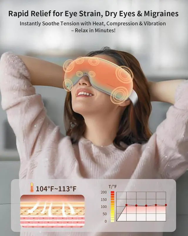Alt view image 2 of 7 - Eye Massager with Heat and Compression - Avocado Green Heated Eye Mask with Vibration, Bluetooth Music, 6 Modes, Rechargeable 1200mAh Battery for Eye Strain, Dry Eyes, Migraines Relief