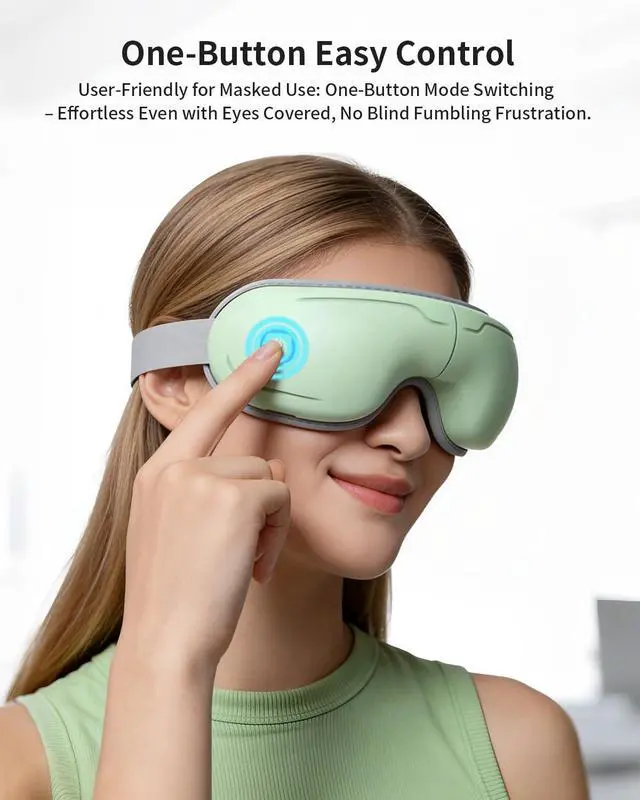 Alt view image 5 of 7 - Eye Massager with Heat and Compression - Avocado Green Heated Eye Mask with Vibration, Bluetooth Music, 6 Modes, Rechargeable 1200mAh Battery for Eye Strain, Dry Eyes, Migraines Relief