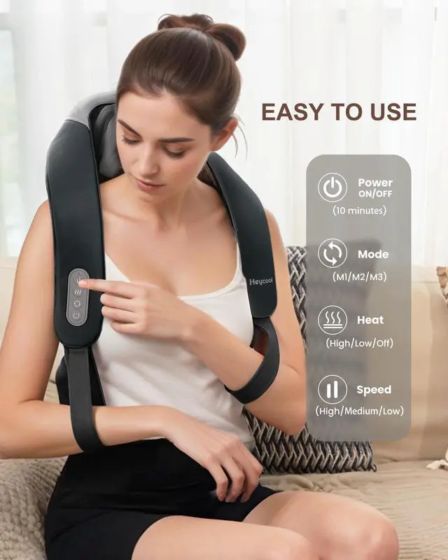 Alt view image 2 of 7 - Cordless Neck and Shoulder Massager with Heat, Shiatsu Neck Back Massager Deep Tissue, 3 Massage Intensity & 2 Heating Area, Gifts for Women, Men