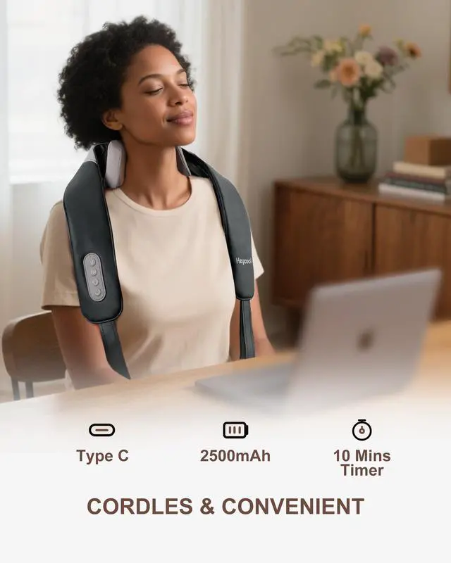 Alt view image 3 of 7 - Cordless Neck and Shoulder Massager with Heat, Shiatsu Neck Back Massager Deep Tissue, 3 Massage Intensity & 2 Heating Area, Gifts for Women, Men