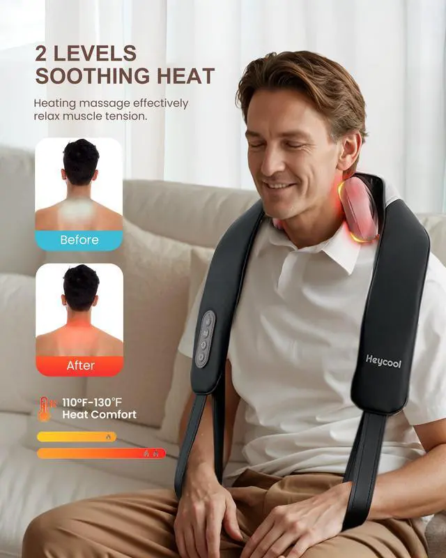 Alt view image 4 of 7 - Cordless Neck and Shoulder Massager with Heat, Shiatsu Neck Back Massager Deep Tissue, 3 Massage Intensity & 2 Heating Area, Gifts for Women, Men