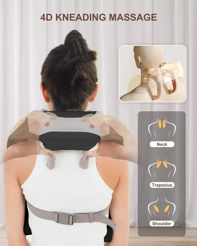 Alt view image 5 of 7 - Cordless Neck and Shoulder Massager with Heat, Shiatsu Neck Back Massager Deep Tissue, 3 Massage Intensity & 2 Heating Area, Gifts for Women, Men